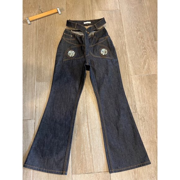 NWOT AREA Butterfly cut-out flared jeans size 25 - Picture 5 of 13